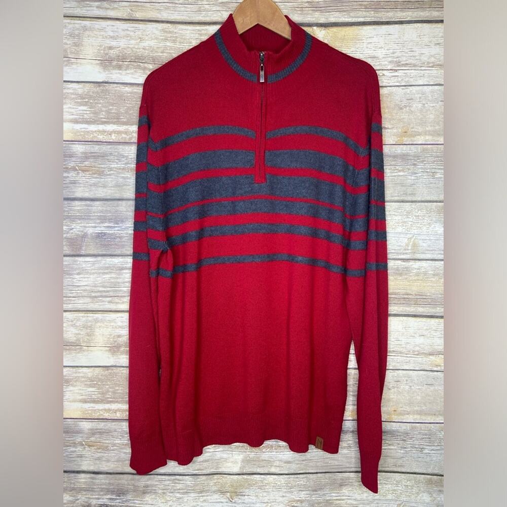 Neve men’s XL red stripe merino wool half zip sweater